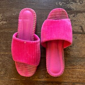 Hot Pink Corduroy Platform Sandals